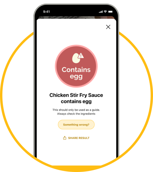 Egg warning on Egg Free Scanner app